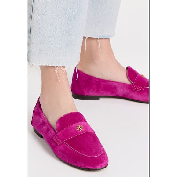 Tory Burch Shoes - Tory Burch Double T Classic Suede Ballet Loafers in Fushia Size 8 M EUC